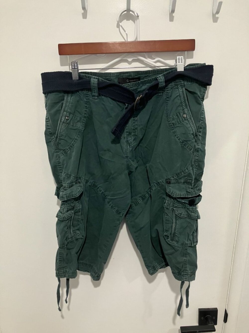 Fried Denim Men's Y2K Cargo Shorts Olive Green Utility Belted Gorpcore Size 34
